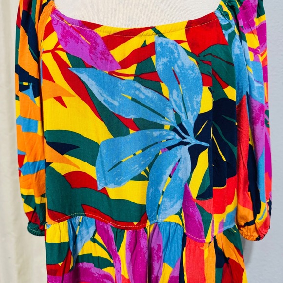 Terra Sky Women's Tropical Leaf Print Tiered Ruffle Off the Shoulder Tunic 2X - Picture 2 of 12